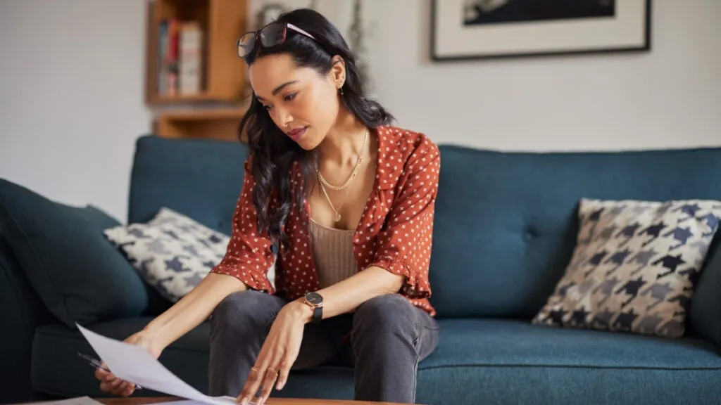 Woman looking over her finances